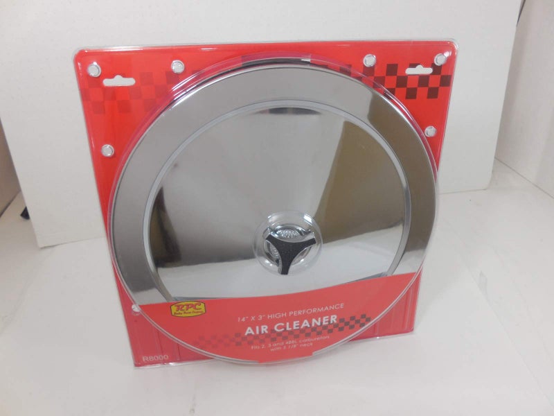 Racing Power Company Air Cleaner Assembly, Muscle Car, 14 in Round, 3 in Element, 5-1/8 in Carb Flange, Flat Base, Steel, Chrome, Kit - Image 1